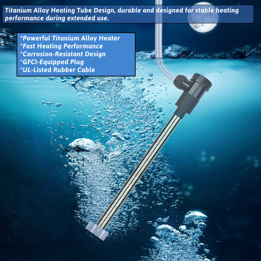 1500W Titanium Immersion Water Heater with Thermostat & GFCI, Portable Submersible Water Heater for Hot Tub, Inflatable Pool, Bathtub & Baptismal Pool