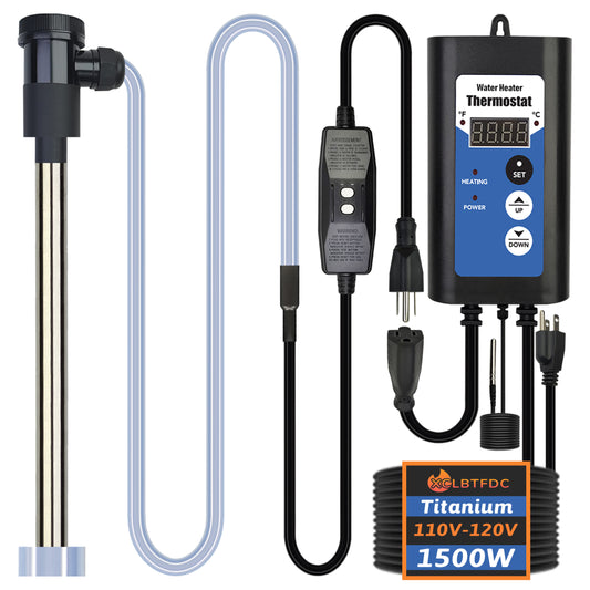 1500W Titanium Immersion Water Heater with Thermostat & GFCI, Portable Submersible Water Heater for Hot Tub, Inflatable Pool, Bathtub & Baptismal Pool